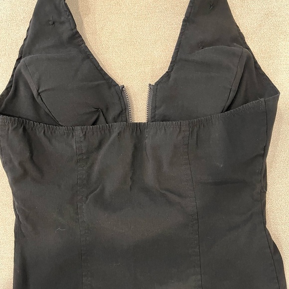 Black zip front backless halter top. military button details. Stretch fabric. - Picture 8 of 16